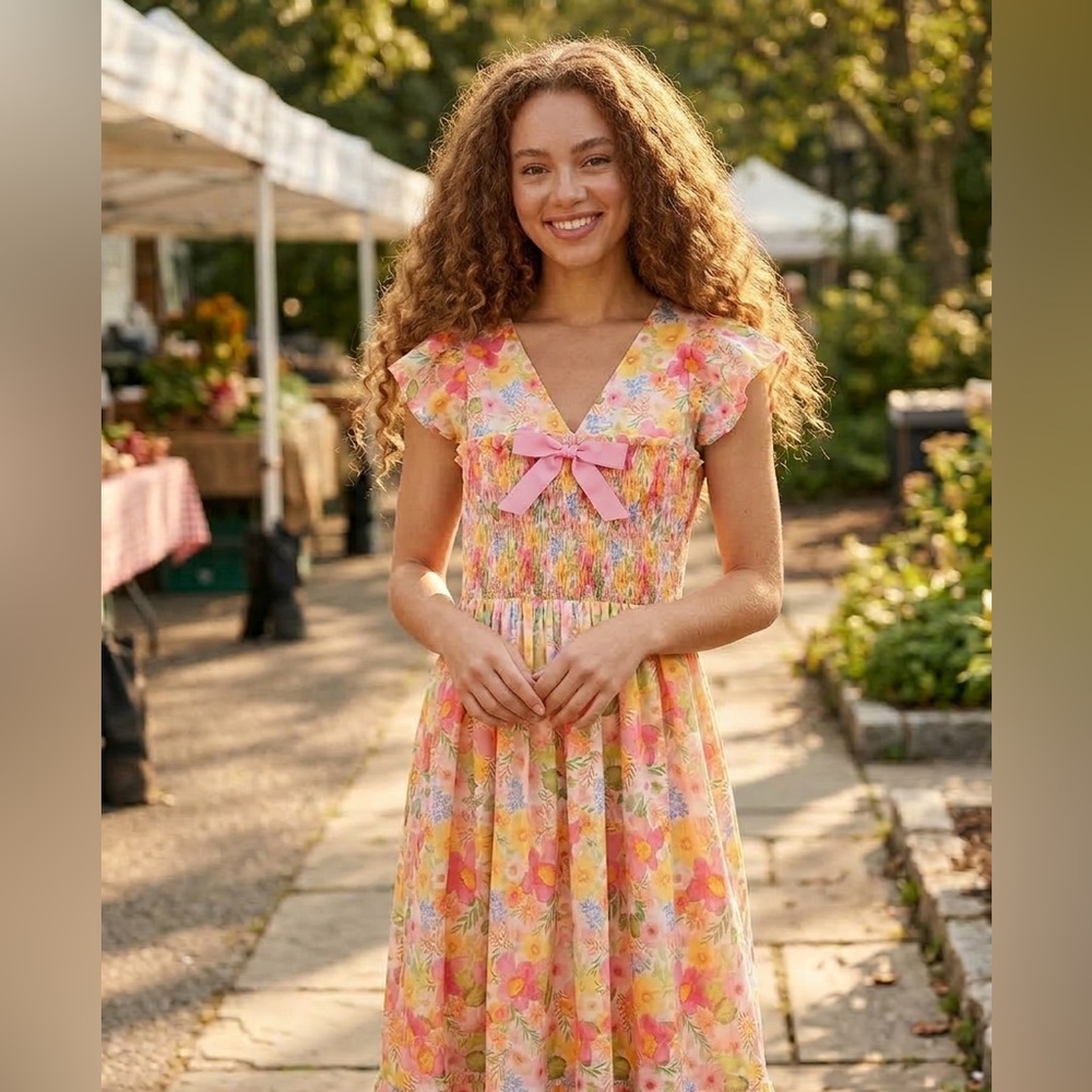 Umgee Floral Smocked Maxi Size Large NWT